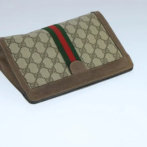 GUCCI GG Supreme Web Sherry Line Clutch Bag PVC Beige Red